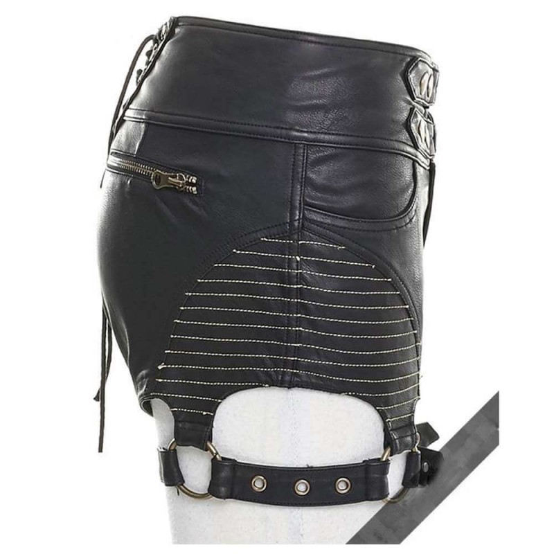 Women's Black Steampunk High Waist Shorts Leather Blitzkrieg Short Pants